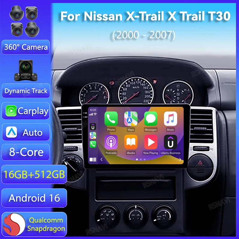 Android 16 Carplay Auto For Nissan X-Trail X Trail X - Trail 1 T30 2000 - 2007 Car Radio GPS Navigation Video Player 2Din Stereo