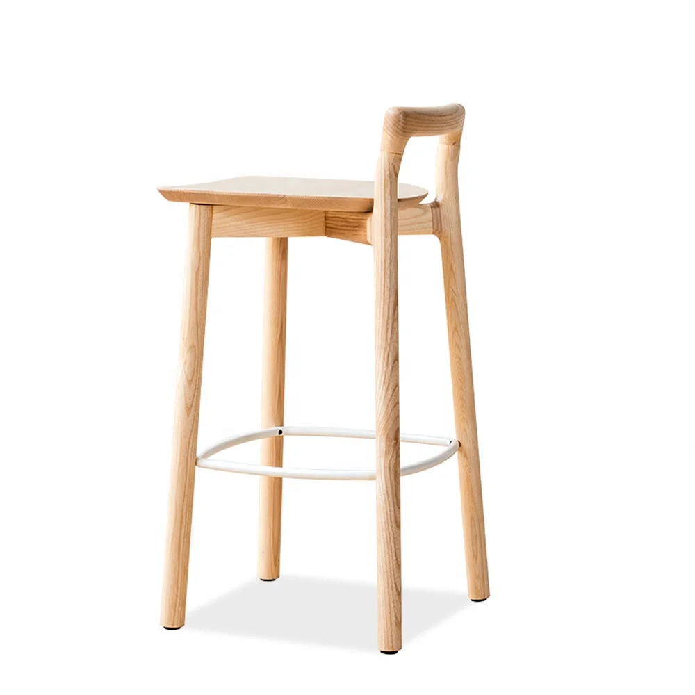 Tabouret de Bar en bois de luxe moderne, chaises de Bar en bois massif et en acier avec dossier, vente en gros