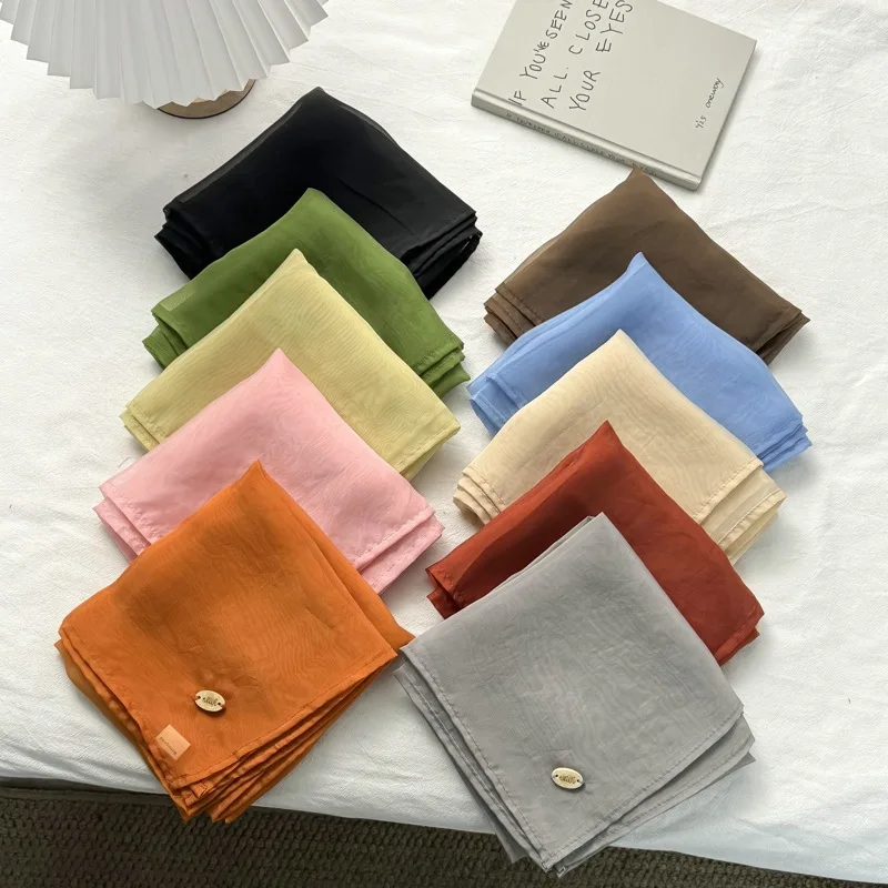 Spring and Summer New 67*67 Color Cloud Yarn Square Scarf Dopamine Cute Wild Gauze Silk Scarf Decorative Thin Solid Hot Selling