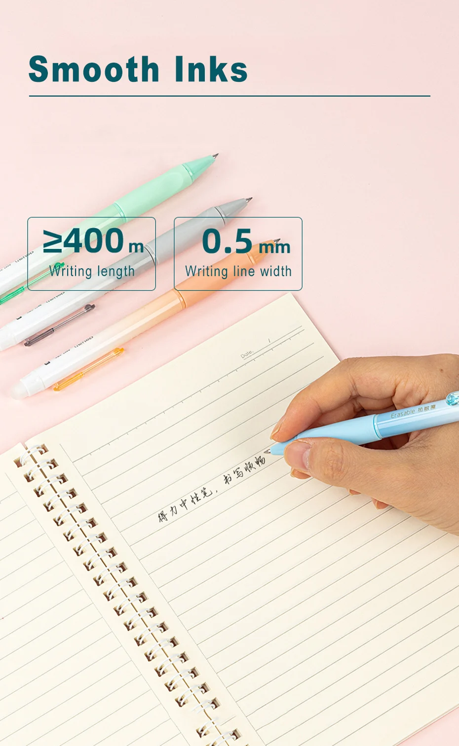 Deli Löschbaren Pen-Set 0,5mm Gel Stift Löschen Blau Schwarz Tinte Refill für Schreibwaren Schule Liefert Löschbaren Kugelschreiber kawaii – Detail 6