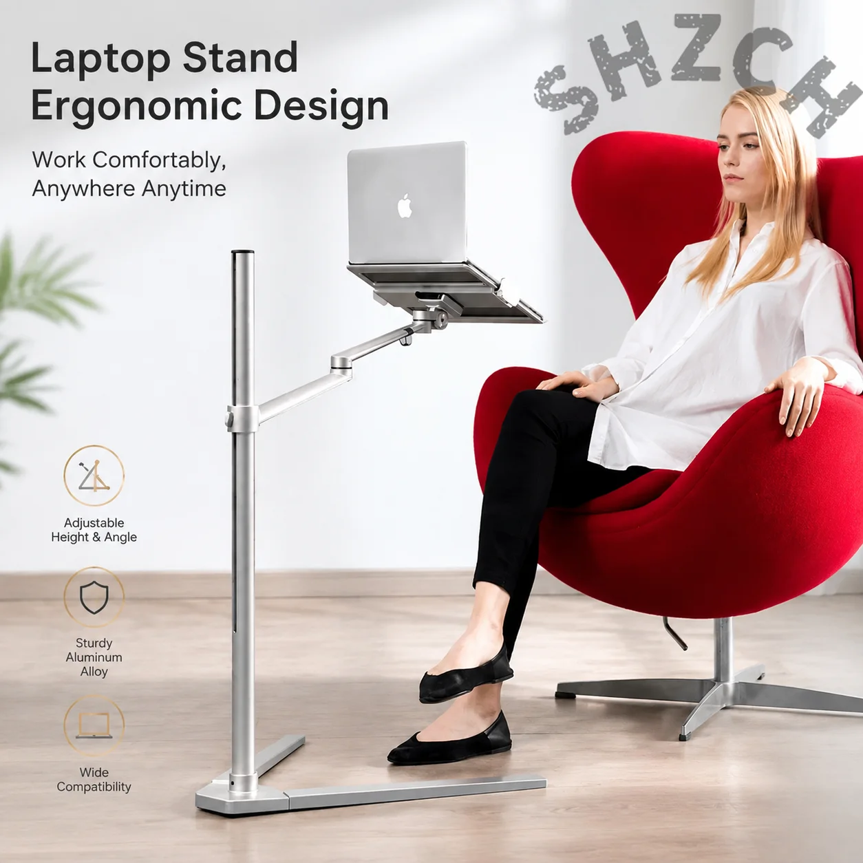 Adjustable Aluminum Laptop Stand for Desk, Bed, or Floor – Portable Ergonomic Riser for Laptop, Tablet, and iPad