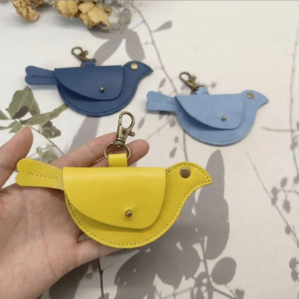 Faux Leather Coin Purse Keychain Multi Color Bird Shaped Silhouette Mini Storage Pouch Compact Inner Space Lightweight