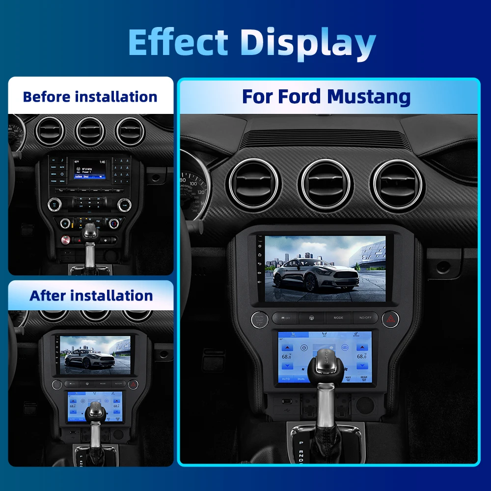 Podofo Android 2Din Car Radio For Ford Mustang 2015-2021 Multimedia Player Carplay Android Auto GPS Navigation WIFI Car Stereo