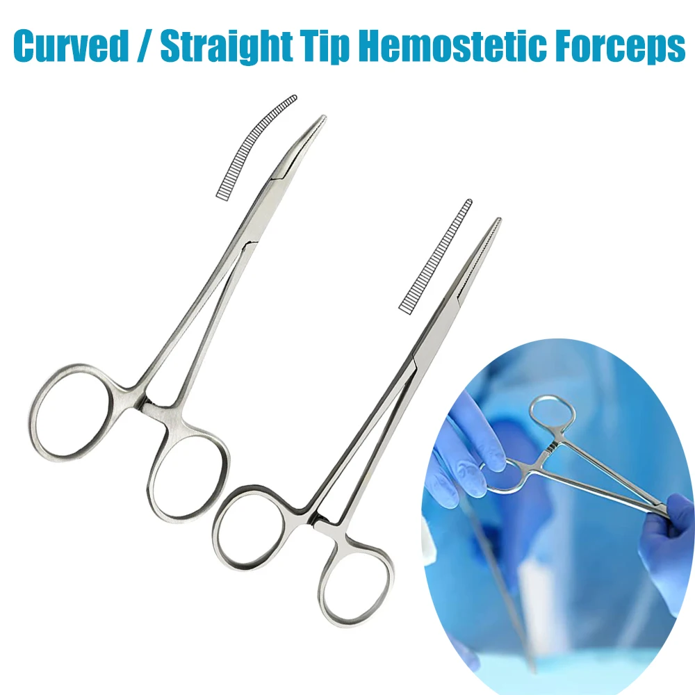 1PC Stainless Steel Curved Tip and Straight Tip Forceps Locking Clamps Hemostatic Forceps Arterial Forceps Clamp Fish Hook Plier