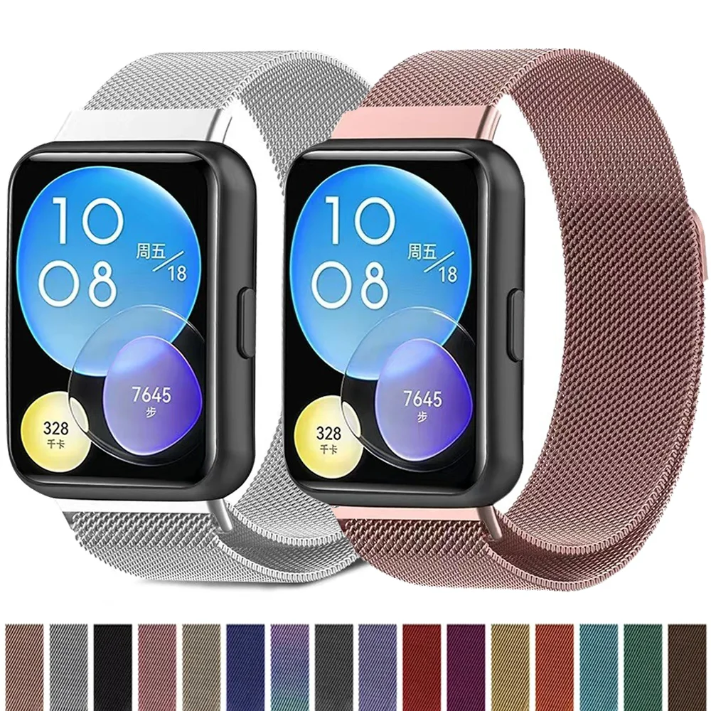 العصابات ميلانو لساعة Huawei Watch FIT Strap الذكية المغناطيسية حلقة الفولاذ المقاوم للصدأ سوار معدني لساعة Huawei Watch fit 2 الملحقات