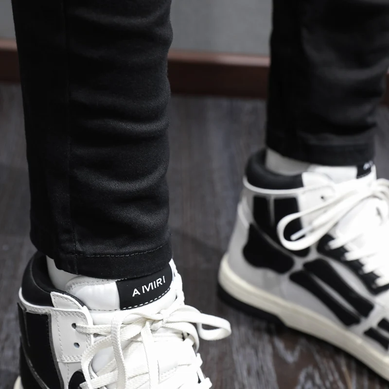 Y2K High Street Fashion New Denim Washed Nostalgic Stretch Slim Fit Retro Black Men's Jeans Designer Hip Hop Brand Pants Hombre