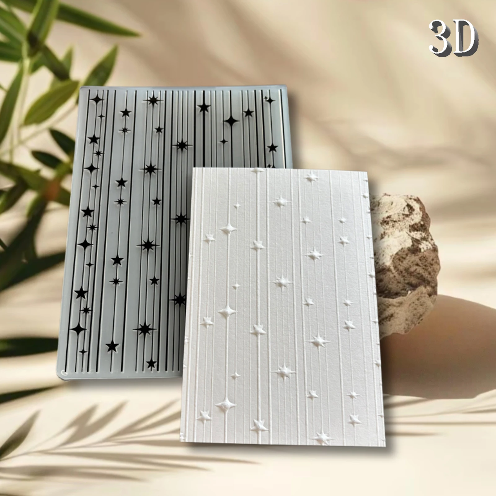 Carpeta en relieve con tira de luz de estrella 3D, adecuada para álbumes de recortes y impresión de tarjetas de visita, plantillas de detalles de textura, plasti marfil
