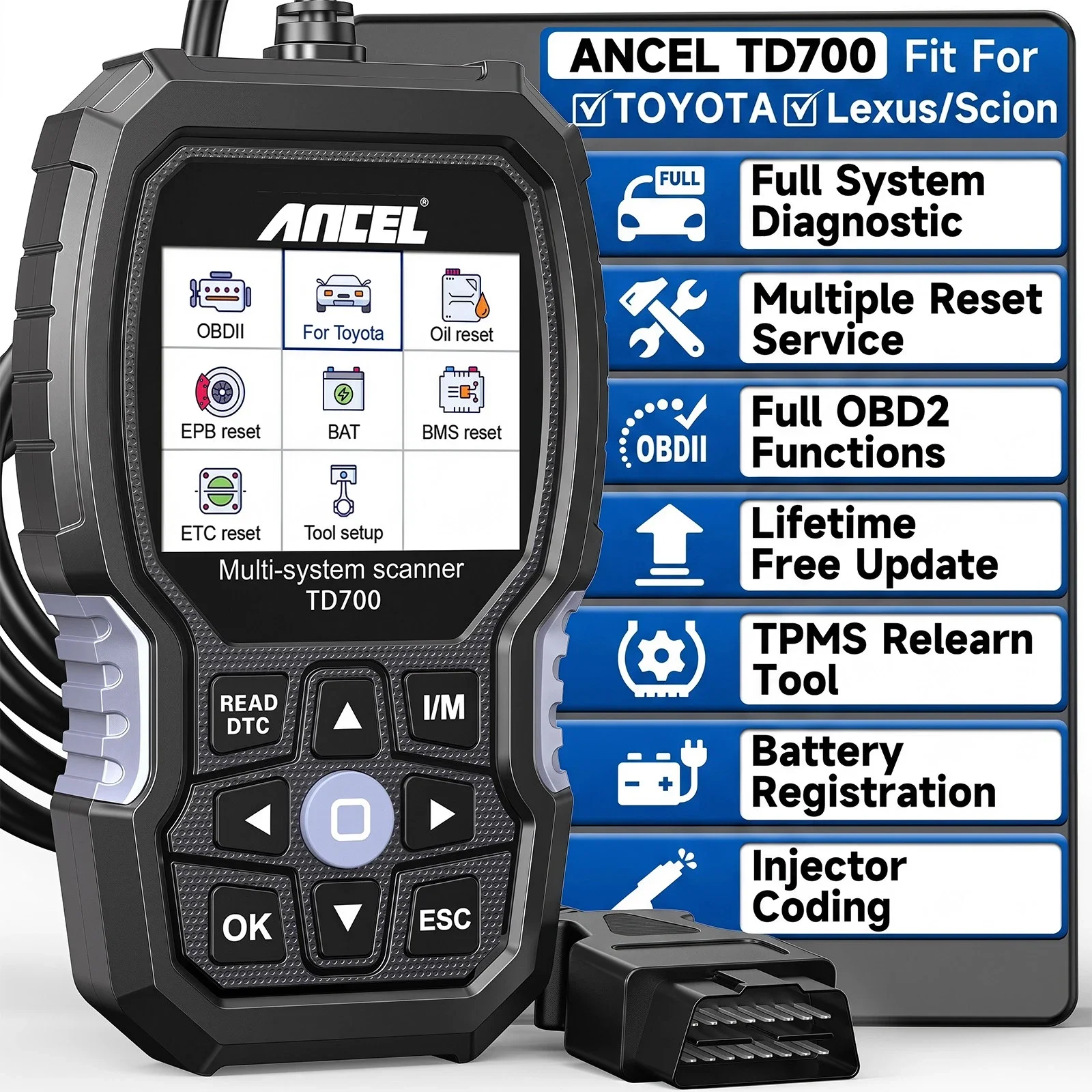 ANCEL TD700 Handheld OBD2 Scan Tool For Toyota/Lexus Oil EPB DPF ABS TPMS BMS OBD2 Scanner Diagnostic Scan Tool