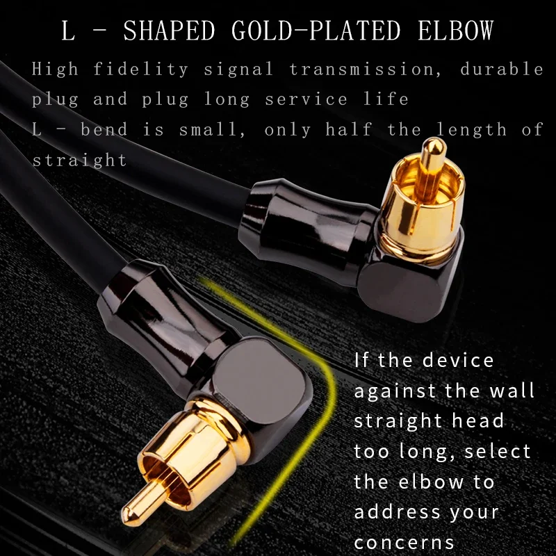 HIFI 90 Degree Elbow RCA to Male Audio Cable Gold Plated Plugs Right Angled Extension OFC RCA Audio Cable for Home Theater DVD