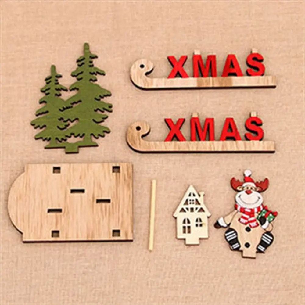 Regalos Artesanía de madera Papá Noel Muñeco de nieve Árbol de Navidad Adorno de madera Montaje DIY Decoraciones de ensamblaje de trineo de Navidad Decoraciones navideñas