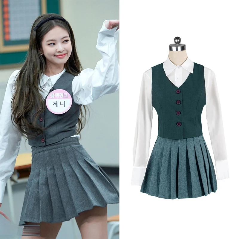  Jennie School Uniform Skirt Korean Dance Performance Stage Costume Women's Group Song Promotion Outfit Pleated Skirt