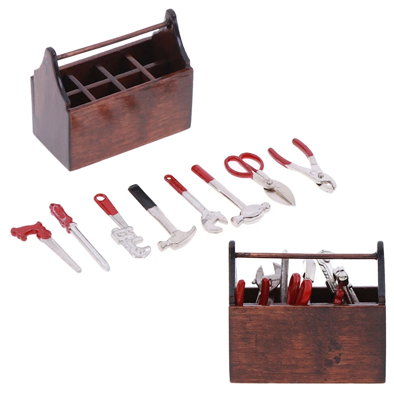 1Set 1:12 Poppenhuis Miniatuur Gereedschapskist Handgemaakte Gereedschap Sets Model Meubels Accessoires Voor Poppenhuis Decor Speelgoed Gift