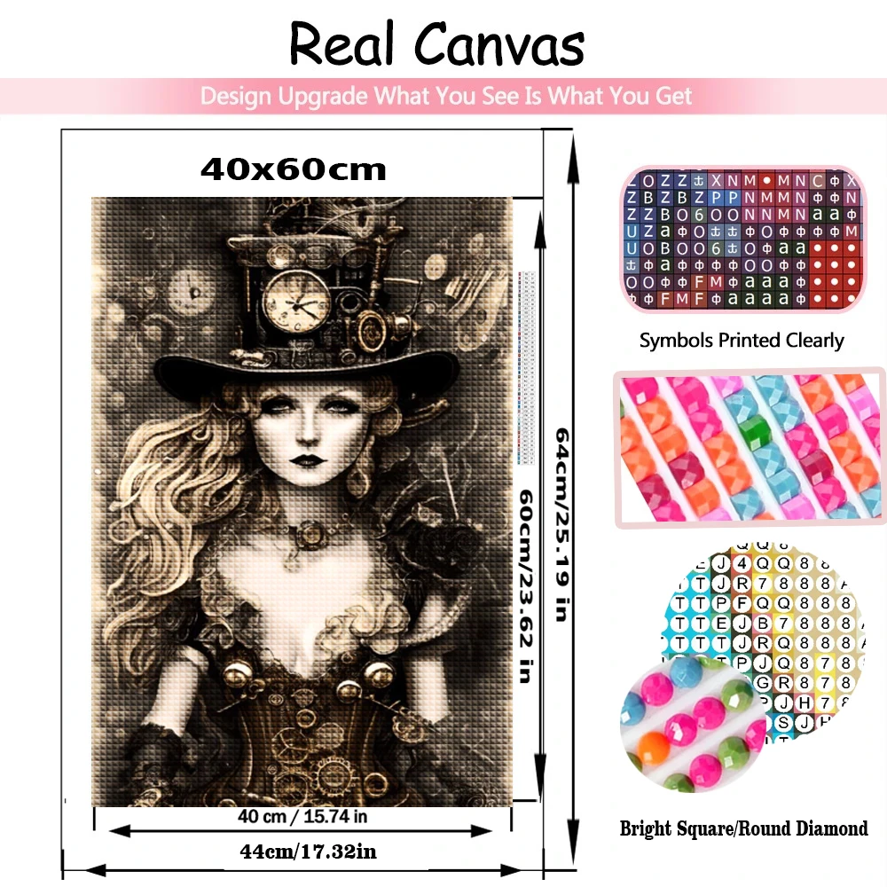 Diamond Mosaic Magic Hat Woman 5D DIY Diamond Painting Steampunk Clock Woman Cross Stitch Kit Rhinestone Pictures Home Decor