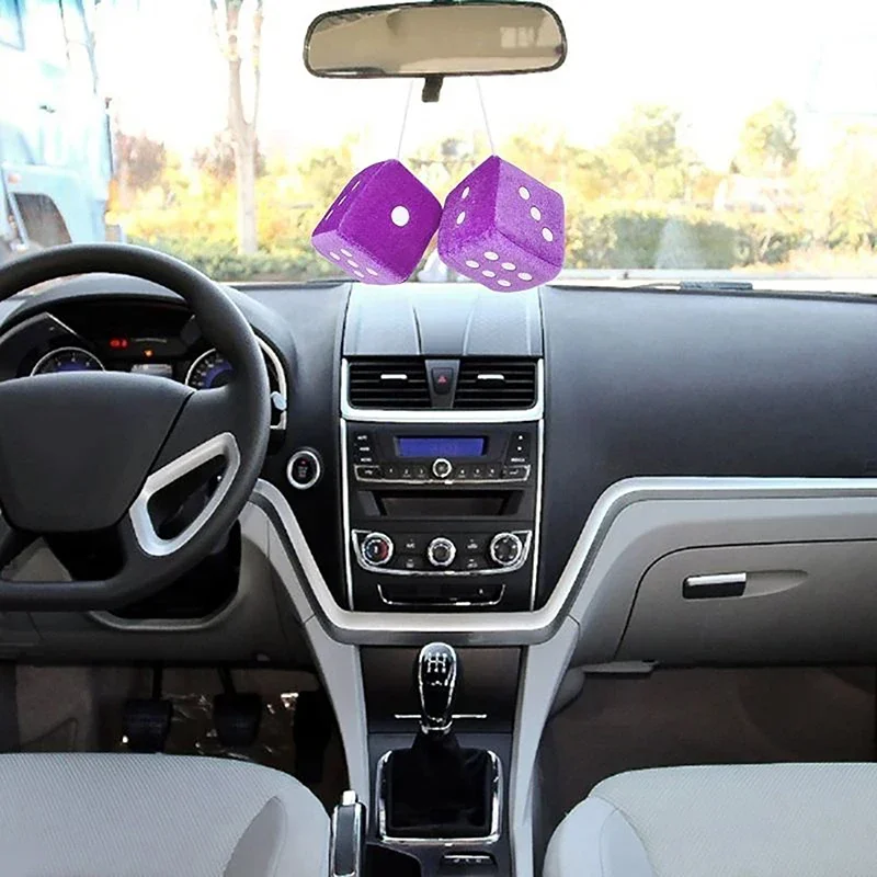1Pcs Fuzzy Plush Dice with Dots Retro Square Plush Hanging Pendant Fuzzy Dices for Car Interior Ornament Decoration image 4
