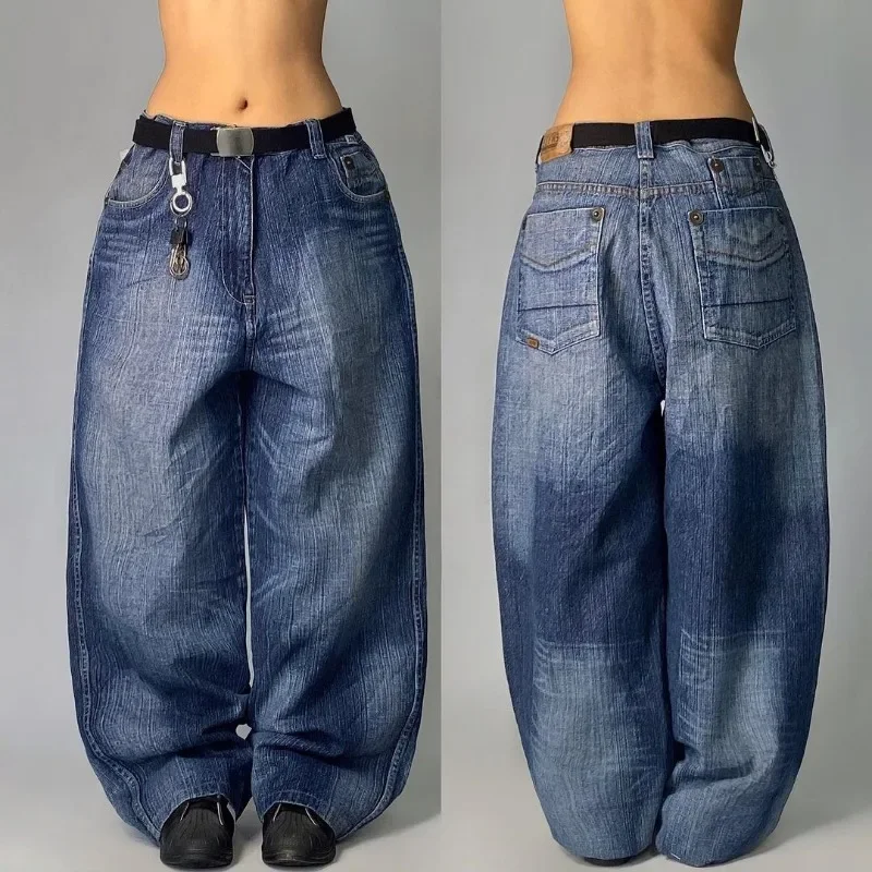 Y2K large size loose and comfortable American  Washed Retro Gradient Jeans Men And Women Casual Gothic High Waist Wide Trousers