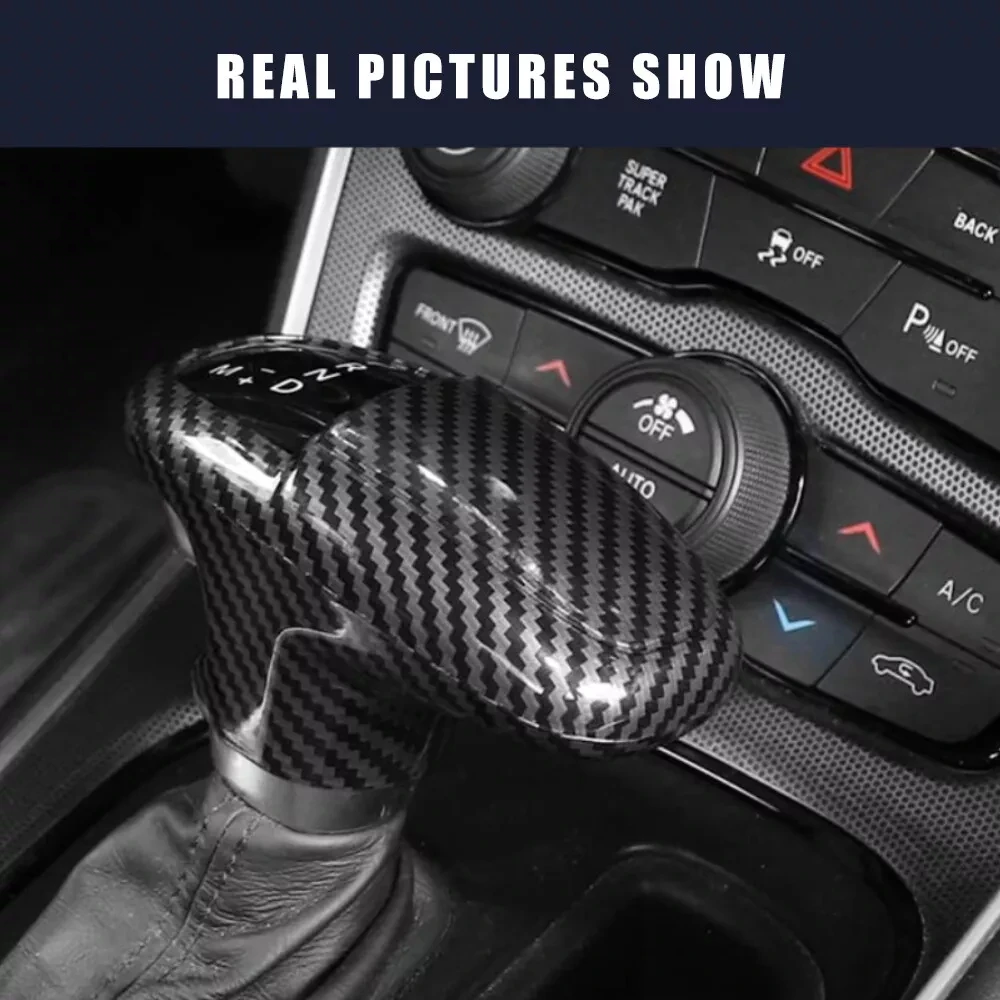 For Dodge Durango 2018+ Black Carbon Fiber Gear Shift Knob Decora Cover ABS Inner Protective Accessory