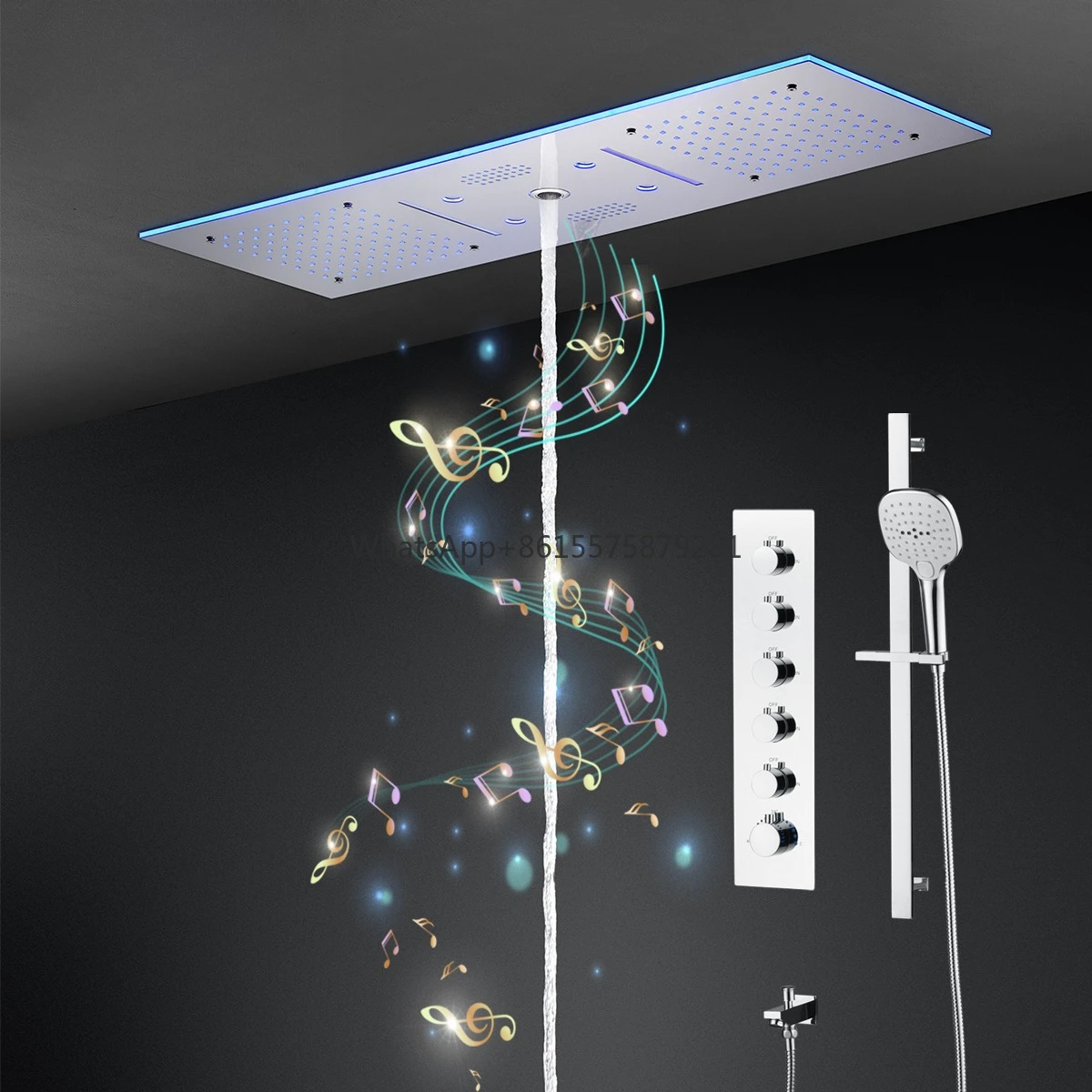 

Luxury Led Music Bathroom Smart Shower Set Multi-function Rain Waterfall Spray Column and Hand Shower Mixer Set