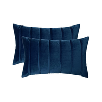 Inyahome 2Pcs Blue Velvet Pillow Covers with Striped Decorative Luxury Soft Cushion Cases for Farmhouse Couch Sofa Living Room