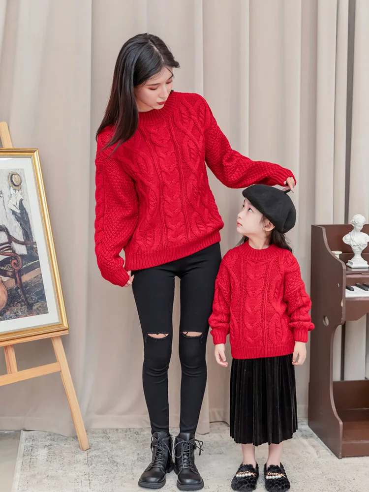 

Parent-child Wear Family Wear High-end Sweater Parent-child Wear Autumn and Winter Thickened Round Neck Sweater Sweaters