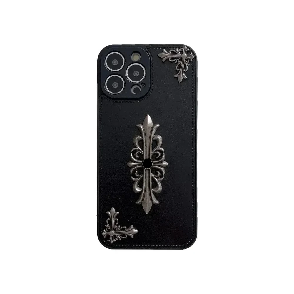 الفاخرة القوطية عالية الجودة جلدية سوداء جراب هاتف آيفون 16 15 14 13 برو ماكس Crocentric المد موضة الغطاء الواقي Funda #6