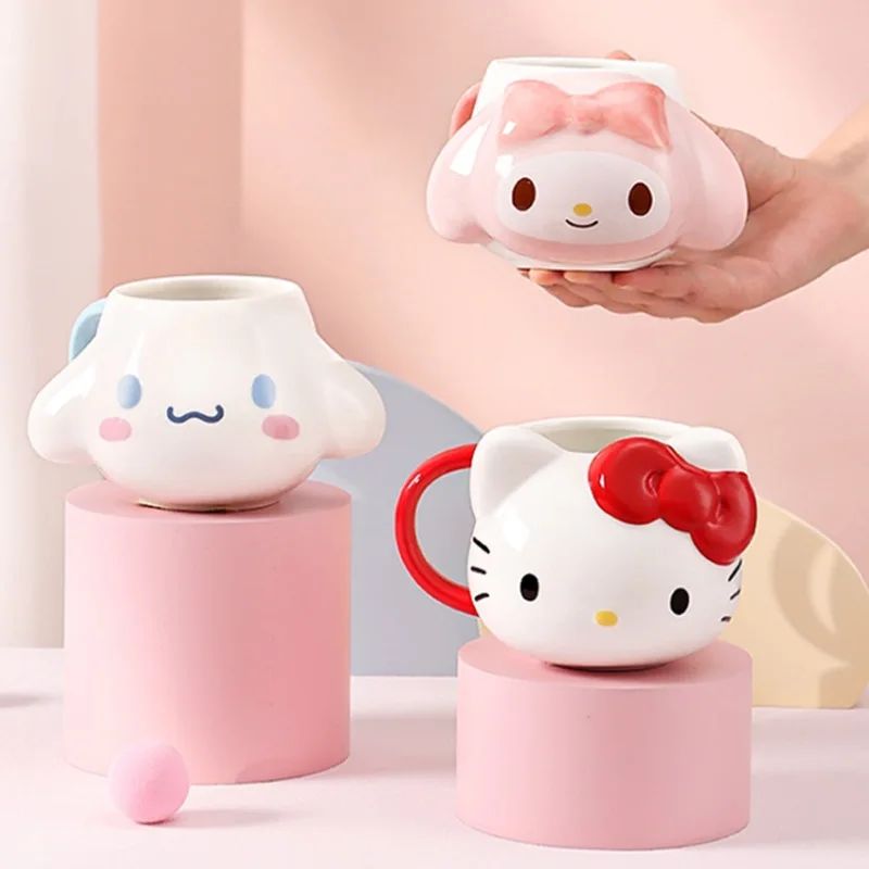 Sanrio Kuromi Hello Kitty ถ้วยน้ํา Cinnamoroll แก้วการ์ตูนอะนิเมะขนาดใหญ่ความจุ My Melody ส่วนบุคคลถ้วยกาแฟวันเกิด Gif