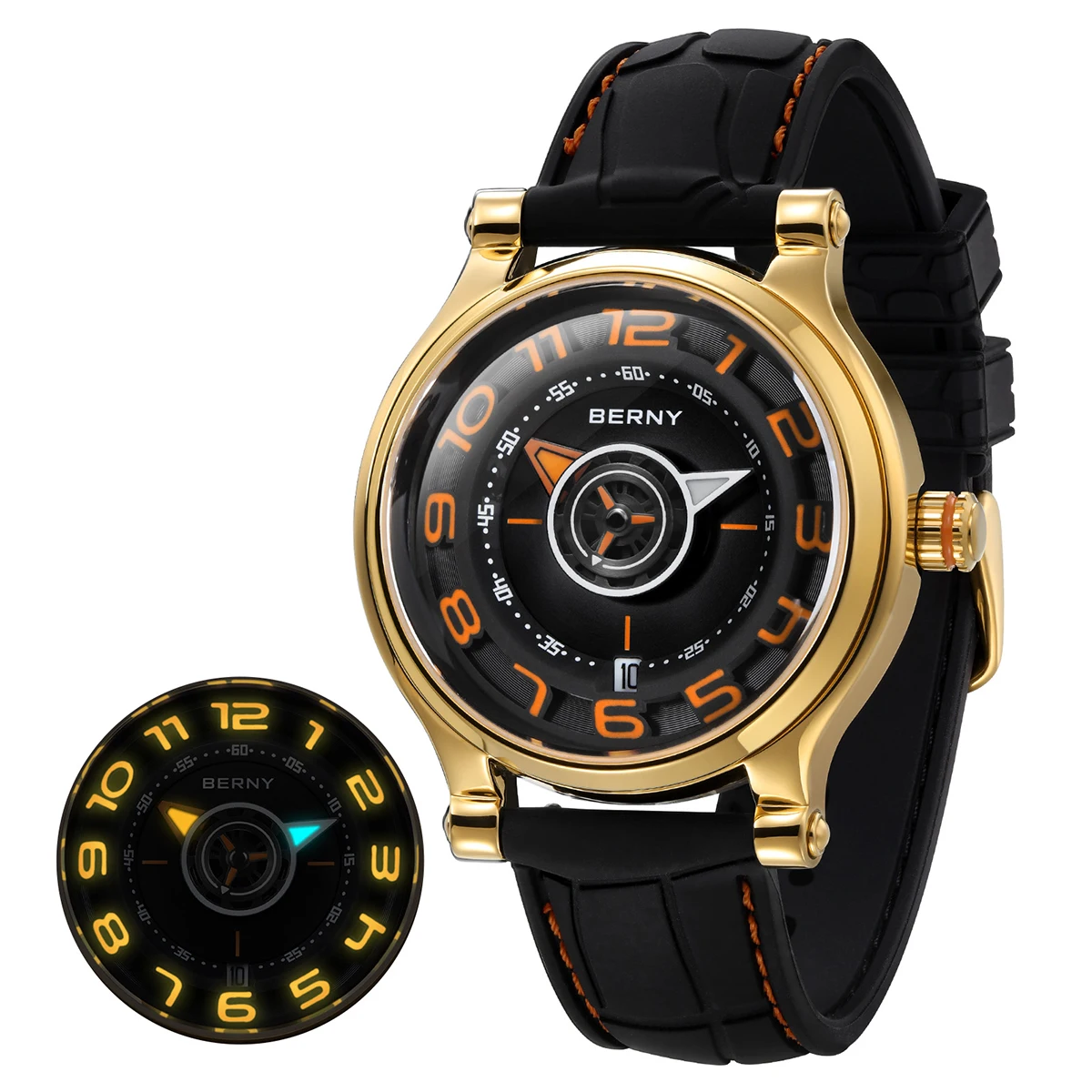 BERNY Mechanical Men Wristwatch Sapphire Miyota 8215 Multifunction Super Luminous Compass Tire Dial Watch Cool Play Men Watches