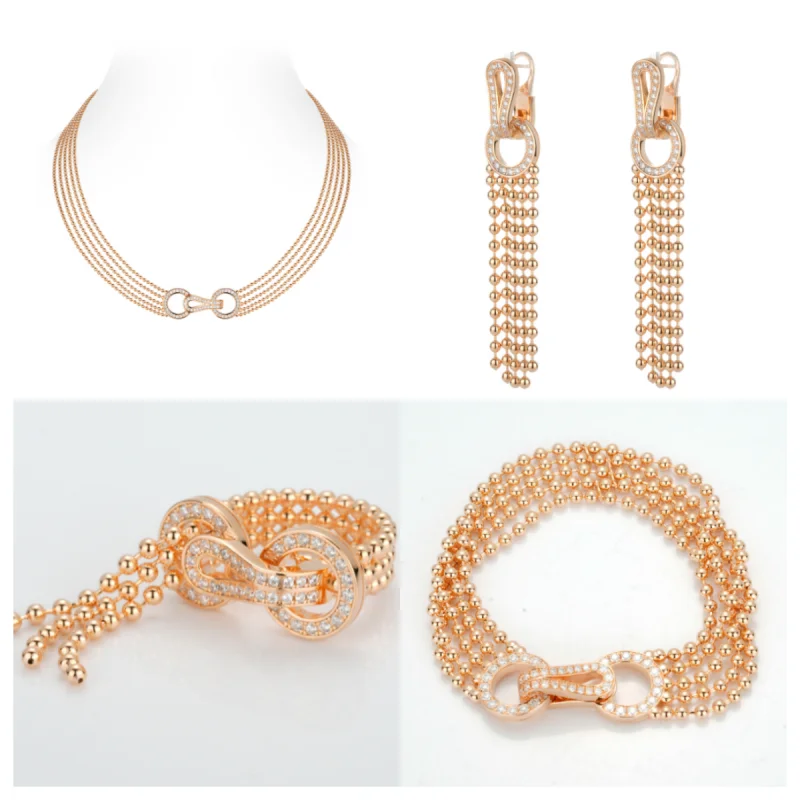 

BELLUX индивидуальный заказ (около 10 дней) муассанит 925 посеребренный бисер ожерелье серьги браслеты кольцо комплект изящных ювелирных изделий