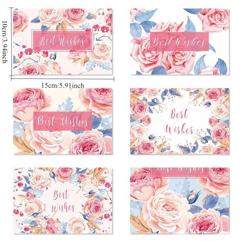 Set di 6 biglietti d'auguri romantici con rose, per la festa della mamma, i migliori auguri che desiderano biglietti d'invito, biglietti decorativi regalo con messaggio di benedizione