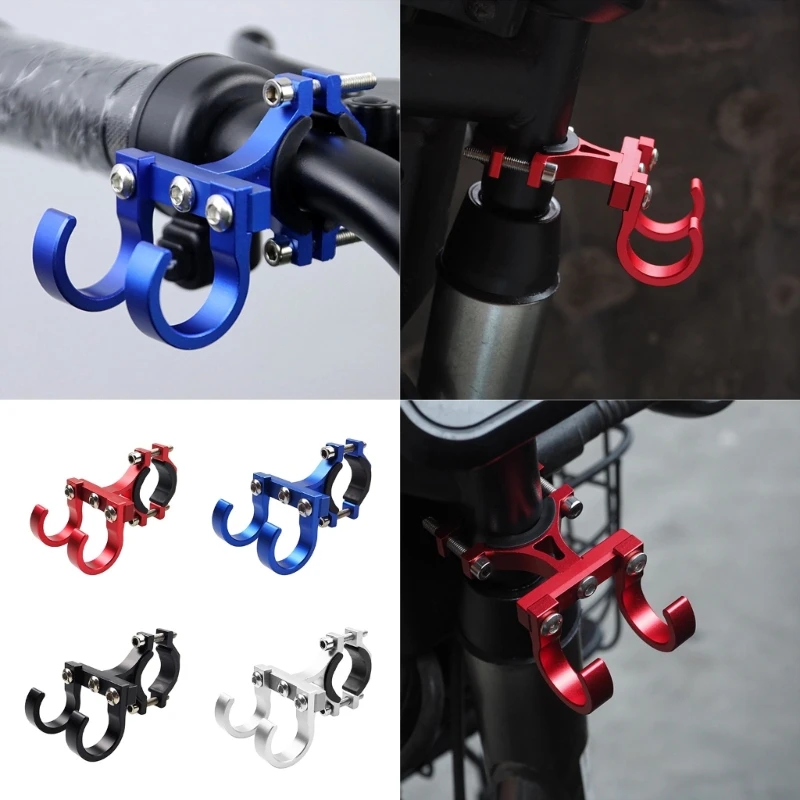 Motorcycle & Electric Scooter Double Hook Hanger Aluminum Helmets Holder with Secure Buckle Multifunctional Double Hook