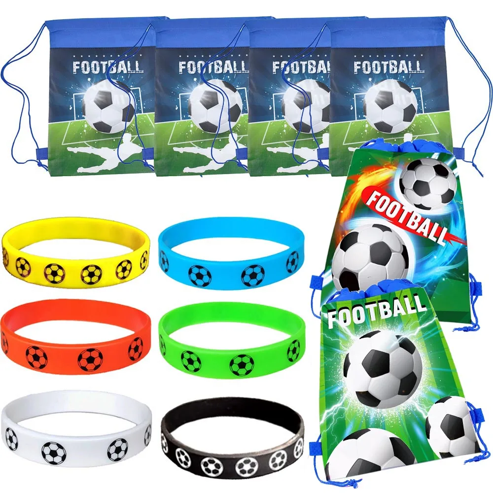Soccer Party Gift Silicone Bracelet Drawstring Sports Soccer Ball Bag Boys Birthday Party Decor Football Themed Party Supplies