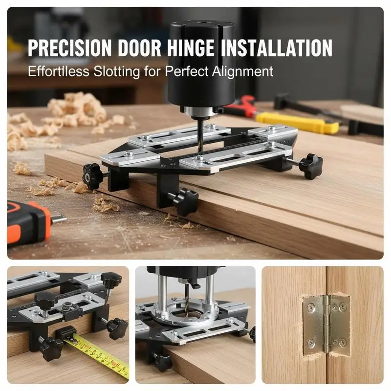 Aluminum Alloy Mortise Template 13x6 Inch For Room Door, Cabinet Hinge, Lock Installation, Adjustable Positioning Guide Woodworking Slotting Locator Tool Adjustable Clamping Range Professional Carpentry Accessory view 6