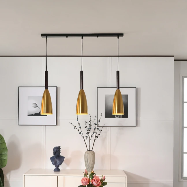Quente e simples quarto estudo lustre personalidade restaurante bar três cabeça luminária de metal luz pingente ouro