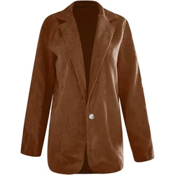 Cord jacke Damen anzug Blazer koreanischen Stil Ein Knopf Herbst Winter lange Ärmel lässig Damen maßge schneider ten Kragen Mantel