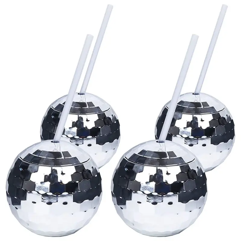 A44Z-4PCS Disco Ball Cups Unique Cocktail Glasses Bar Tools Party Glasses Flashlight Straw Wine Goblets Drink Cups