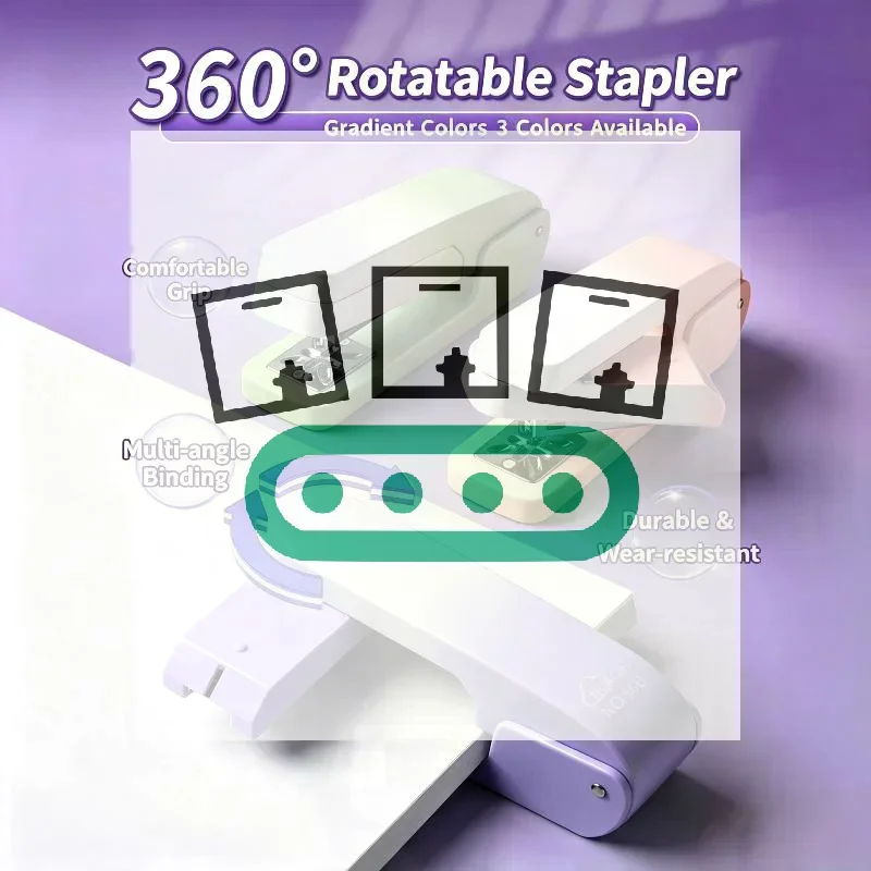 360 Degree Rotatable Stapler With Gradient Color Comfortable Grip Perfect For School Office Students Daily Document Binding
