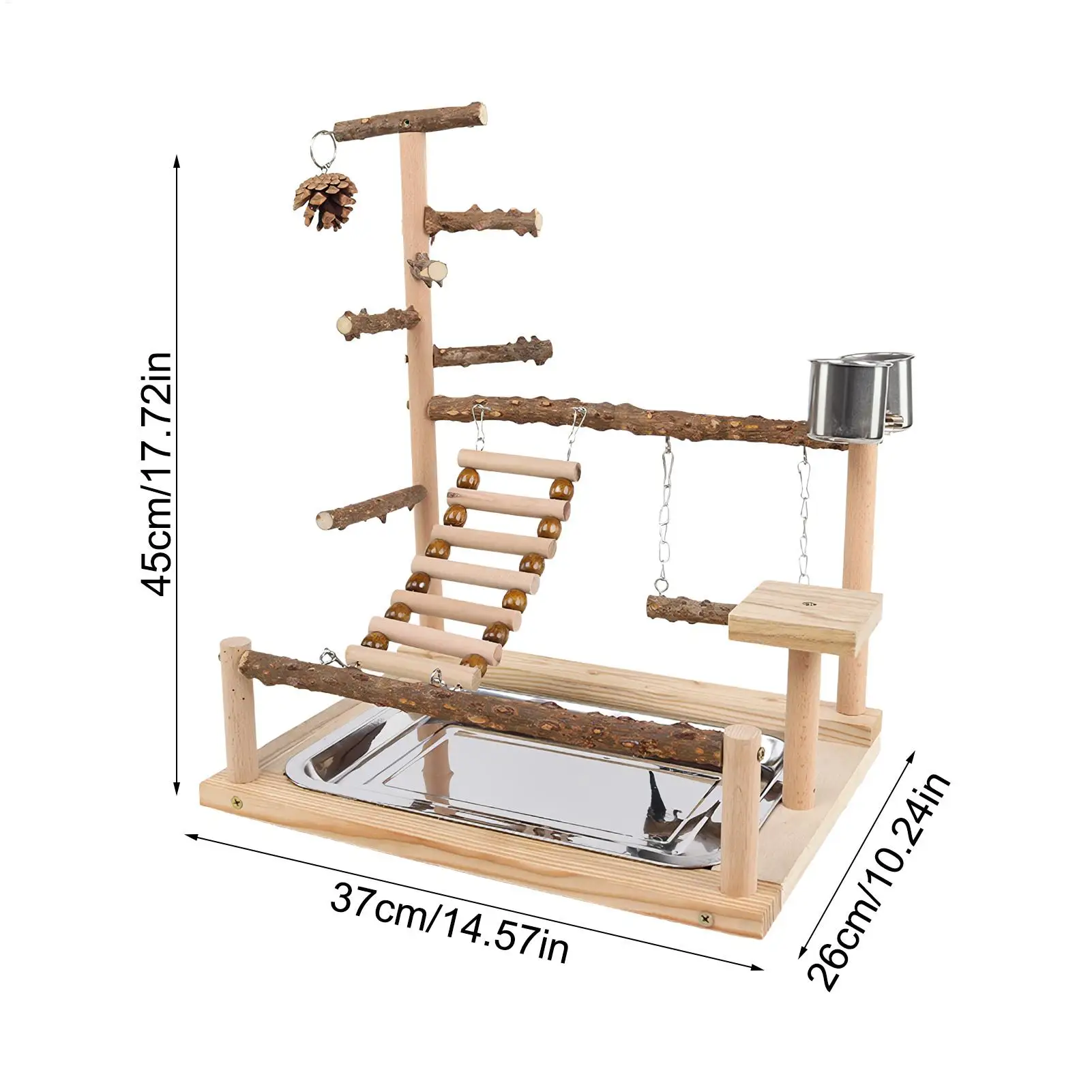 Parrot Playground Wooden Toy Gym Bird Swing With Stainless Steel Cup And Tray For Cockatiel Conure Finch Lovebird Exercise view 6