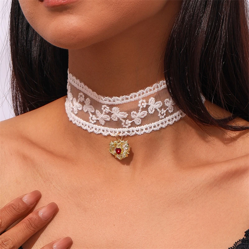 Modische Herz-Halskette für Damen, sexy Spitzen-Choker-Halskette, Mädchen-Halskette für Hochzeit, Party, Festival, Schmuckgeschenke – Detail 1