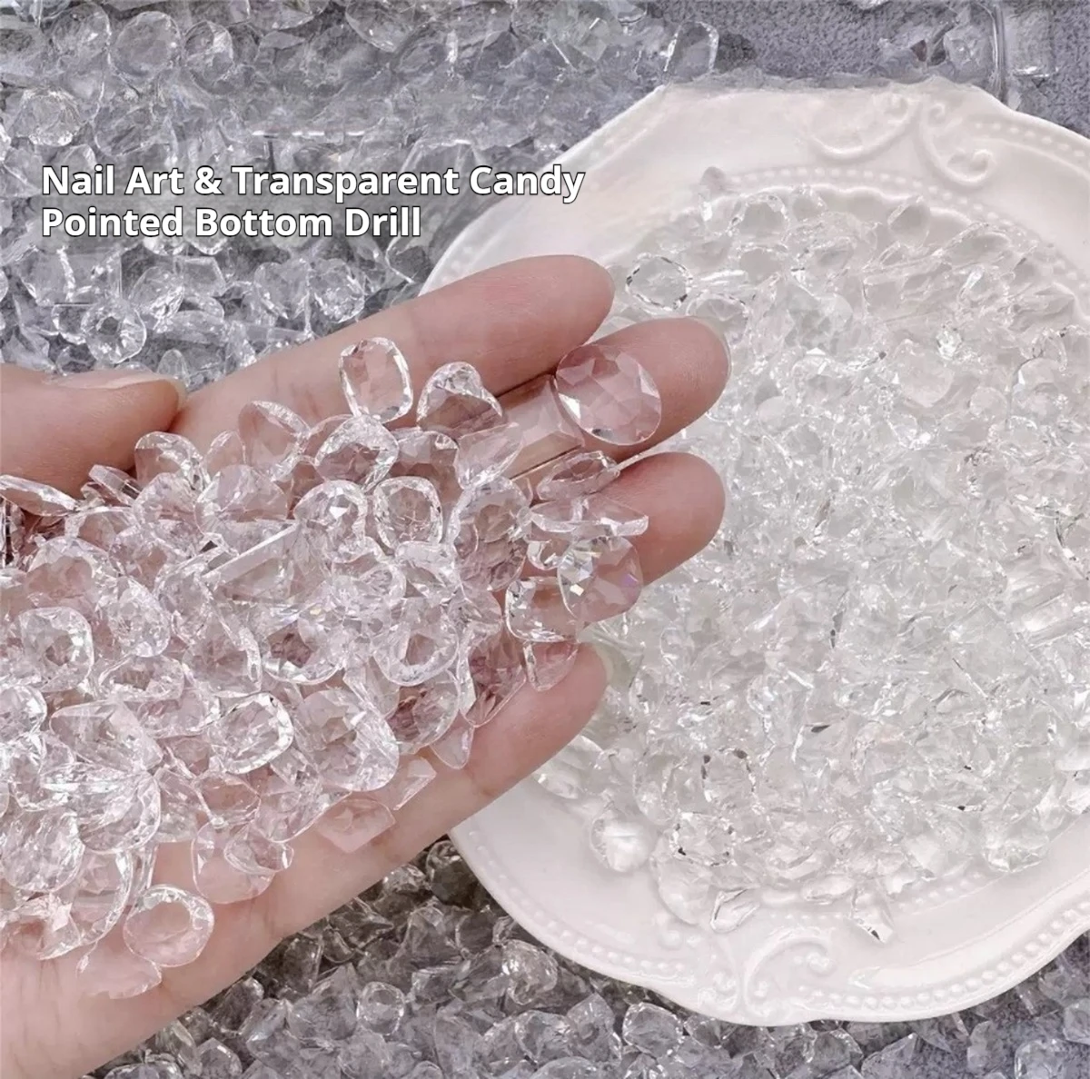100/200Pcs Clear Glass Rhinestones Pointed Back Mixed Shapes Transparent Crystal Ice Snow Nail Art Christmas Winter Decor DIY