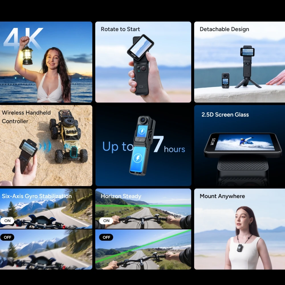 

C400 Handheld Action Camera Handheld Detachable Rotating Screen Design 4K HD Video Action Camera