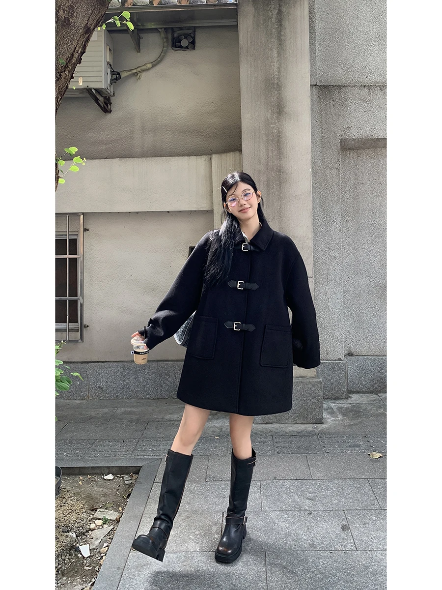 

Bla Woolen Coat Women's Winter New 2025 High-End Feelings Tweed Cotton Hepburn Sle Woolen Outerwear Straight Cut Regular ...