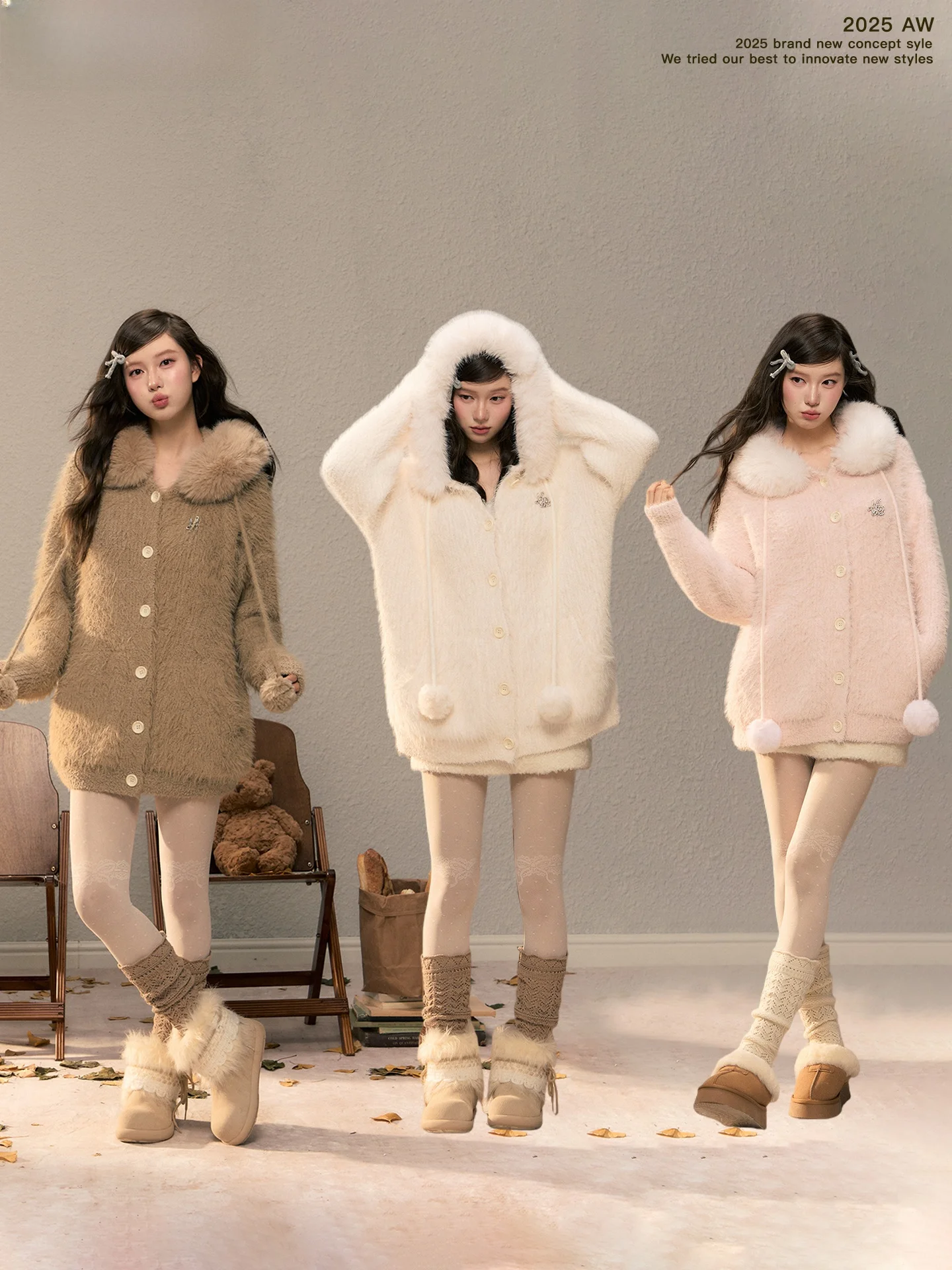 

Мягкий уютный вязаный кардиган с большим меховым воротником для женщин, свободный крой, длинный рукав, осенняя мода