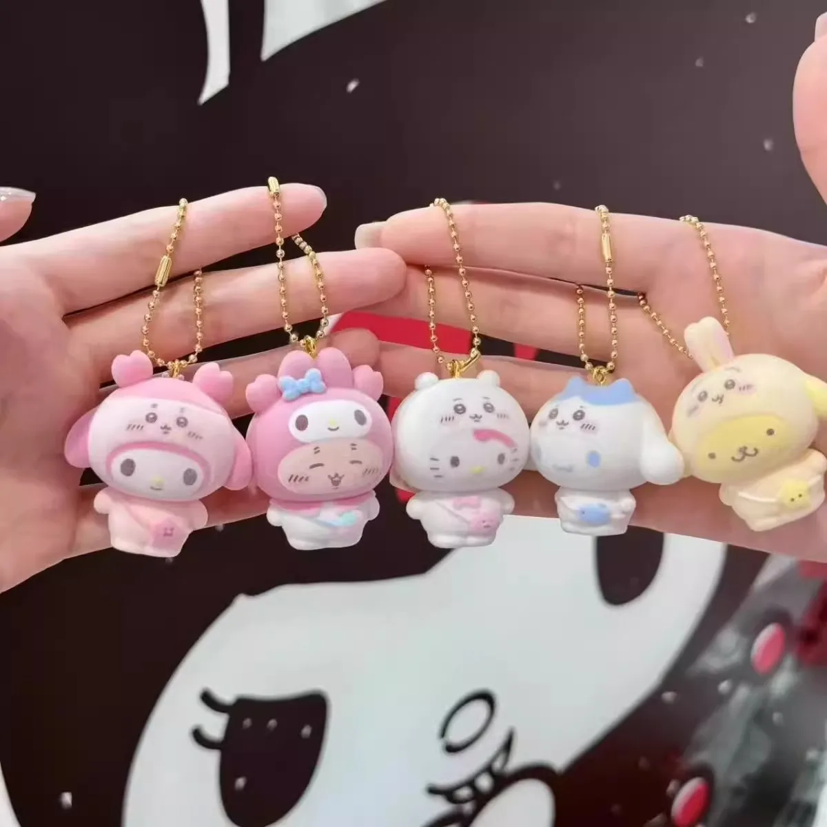 

Sanrios × Chiikawa 2025 Flocking PVC Keychain Figures – Kawaii Hanging Ornaments Desk Decoration Gift Box Collectible Set