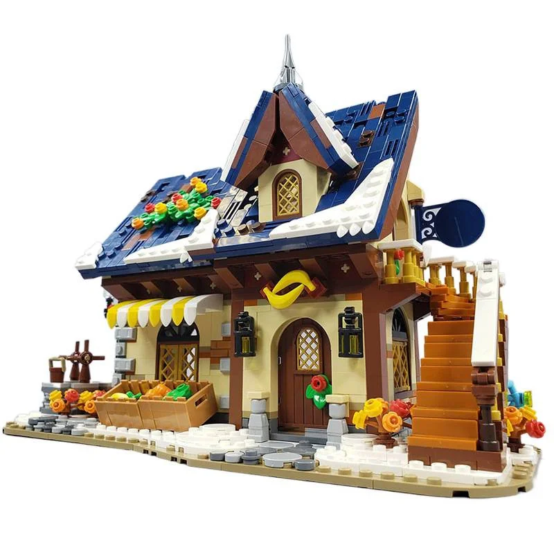 

MOC креативная модель с видом на улицу, зимние продуктовые модульные строительные блоки, сделай сам, образование, кирпичи на заказ, сборка головоломок, игрушки, подарки для детей