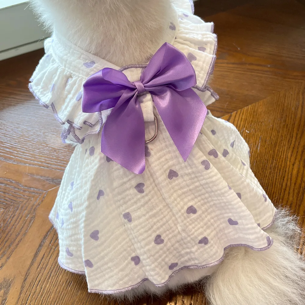 Pet Dresses Clothes for Spring and Summer Dogs Cats Teddy Bears Pomeranians Plush Toys Hearts All Cotton Fabric