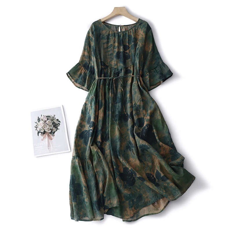 Oversize Cotton Print Vintage Summer Dresses Women 2023 Casual Loose Long Dress Femme Vestidos Office Lady Work Elegant Clothing