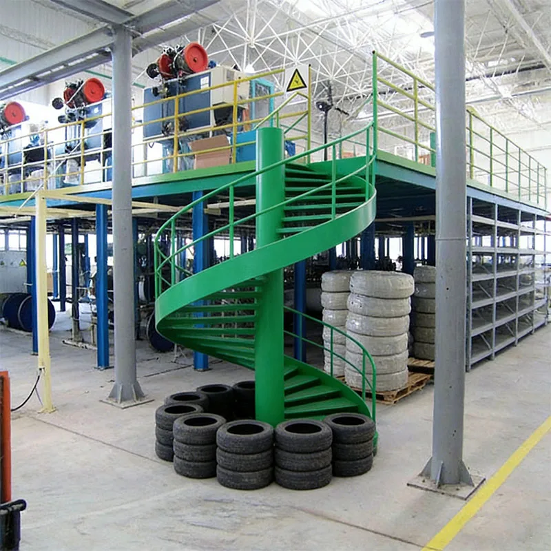 Durable custom powder coated metal stairs for warehouse mezzanine shelf support floor design