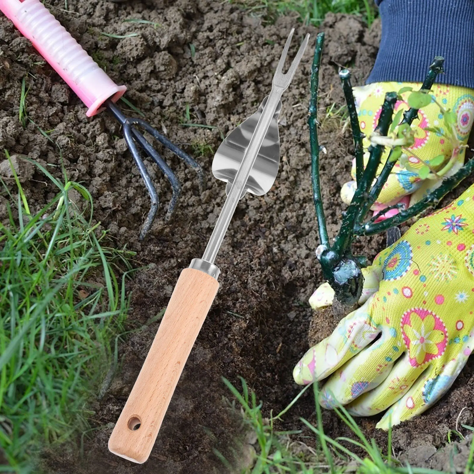

2pcs Weeding Stainless Steel Extractor Portable Household Weeder Garden Tools Mini Fork Household Aid Lawn Care