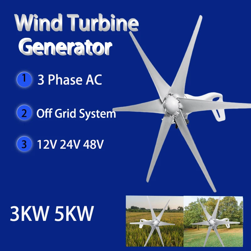 

High Quality Wind Turbine Generator 5KW 3KW Horizontal Axis 48V 24V Windmill With MPPT Hybrid Controller Inverter For Home Use