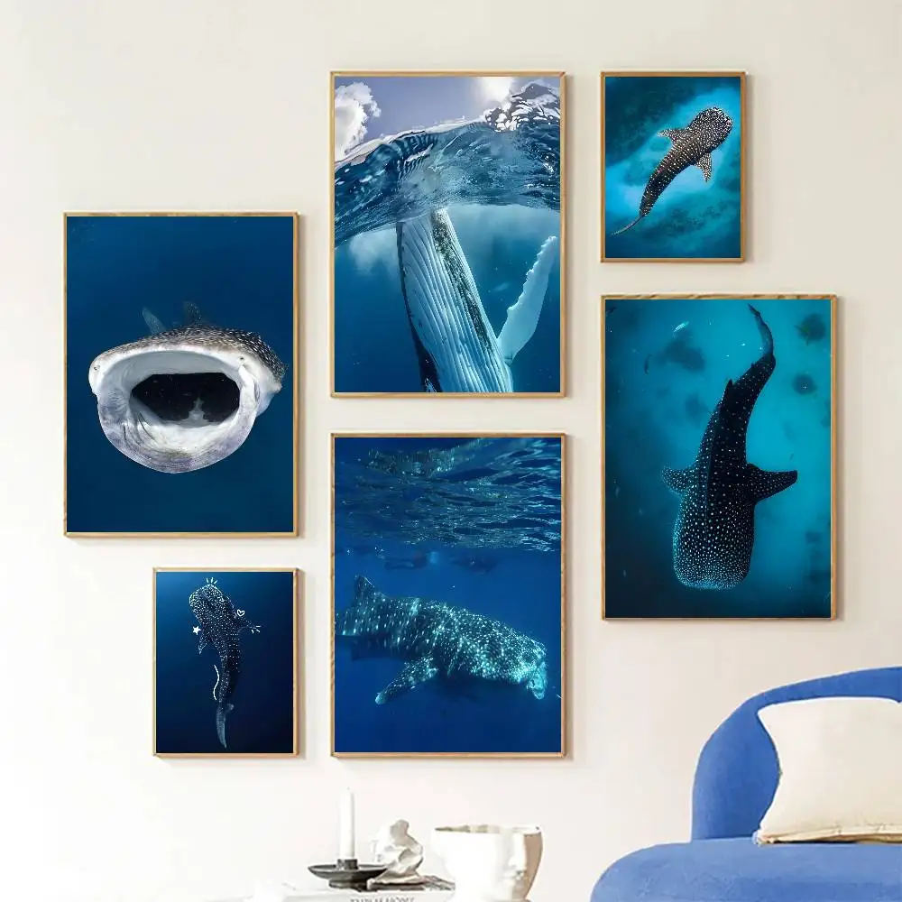 Classic Giant Sea Creature Whale Shark Poster Self-adhesive Art Room Entrance Restaurant Wall Decor Art Painting