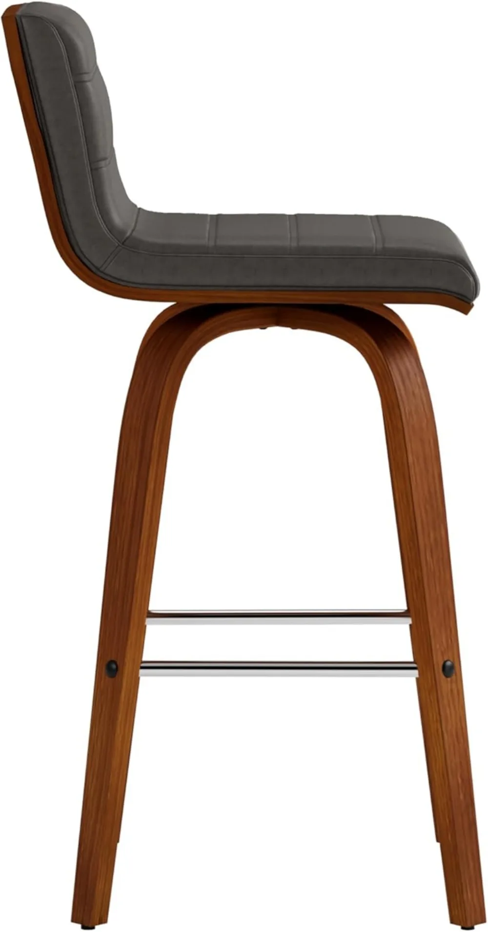 مقعد مرتفع دوار بارتفاع 26 بوصة مع جلد صناعي رمادي ولمسة نهائية من خشب الجوز #6